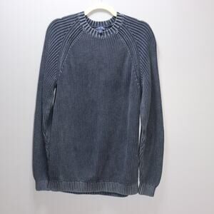 Barefoot Dreams Blue Ribbed Cotton Knit Sweater Men’s L Cozy Minimalist